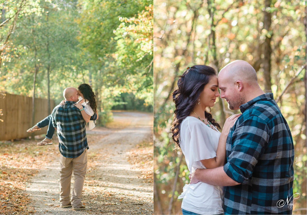 guy carrying fiance at Hiwassee River Weddings in fall leaves
