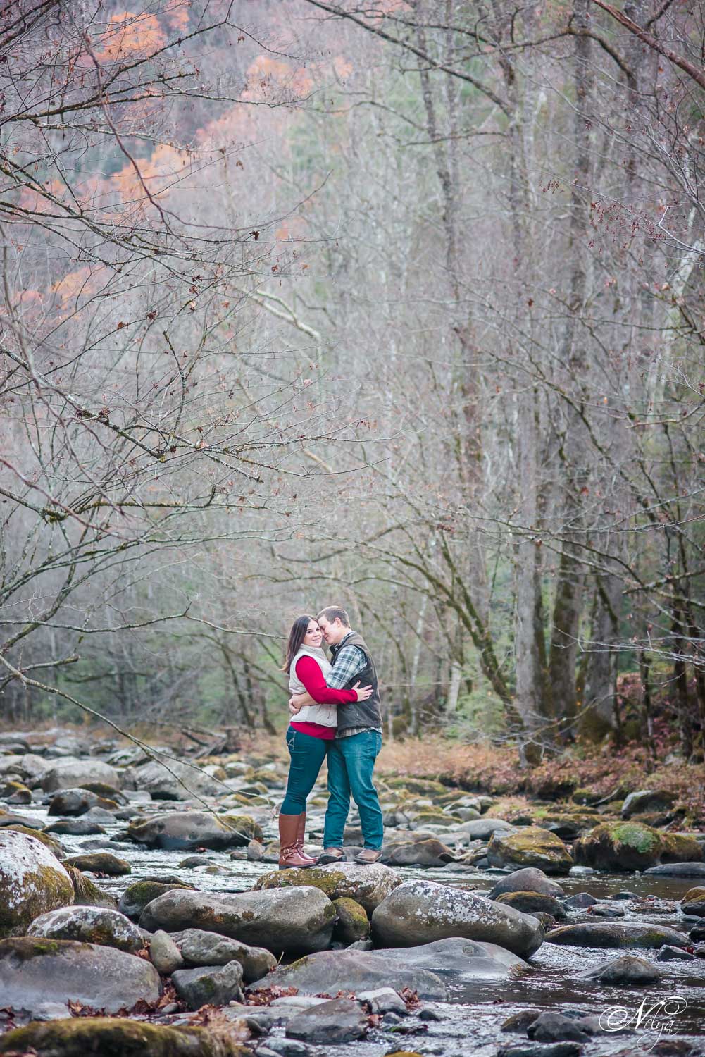 cade's cove mountain creek engagement at Tremont