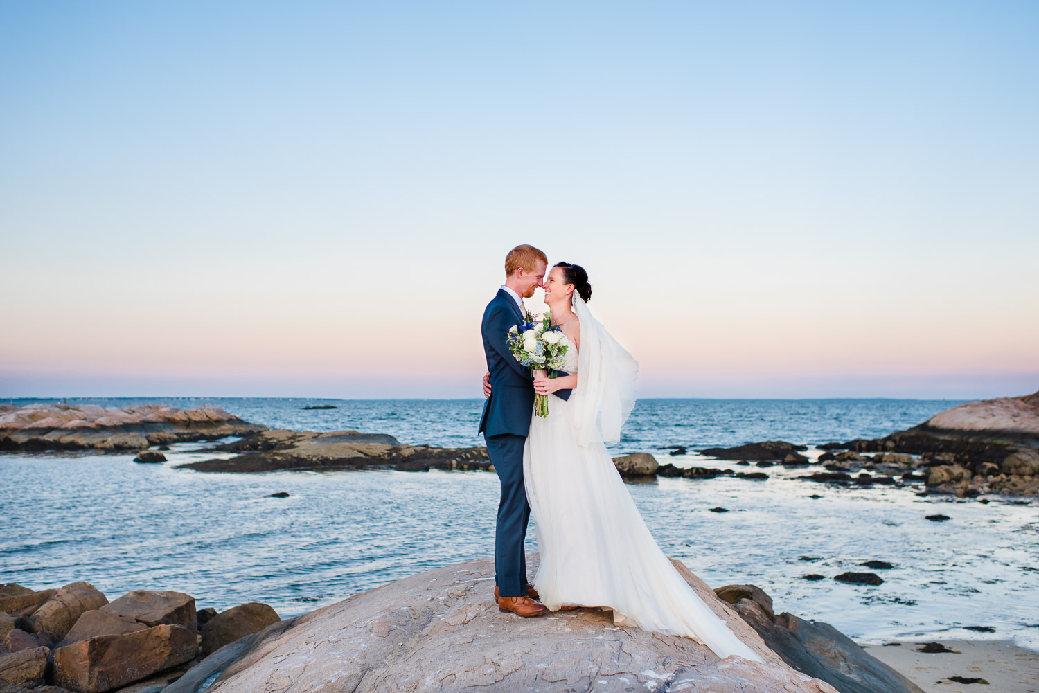 New England sunset wedding portraits