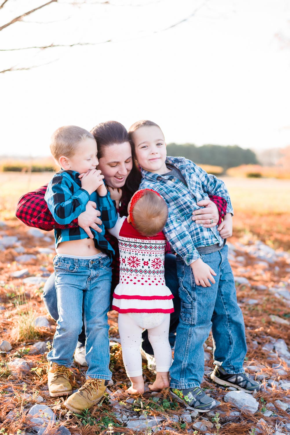 red white snowflake and blue plaid family outfits