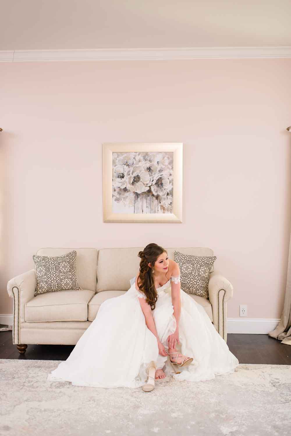 the couch in the bridal room at The views at Sunset Ridge