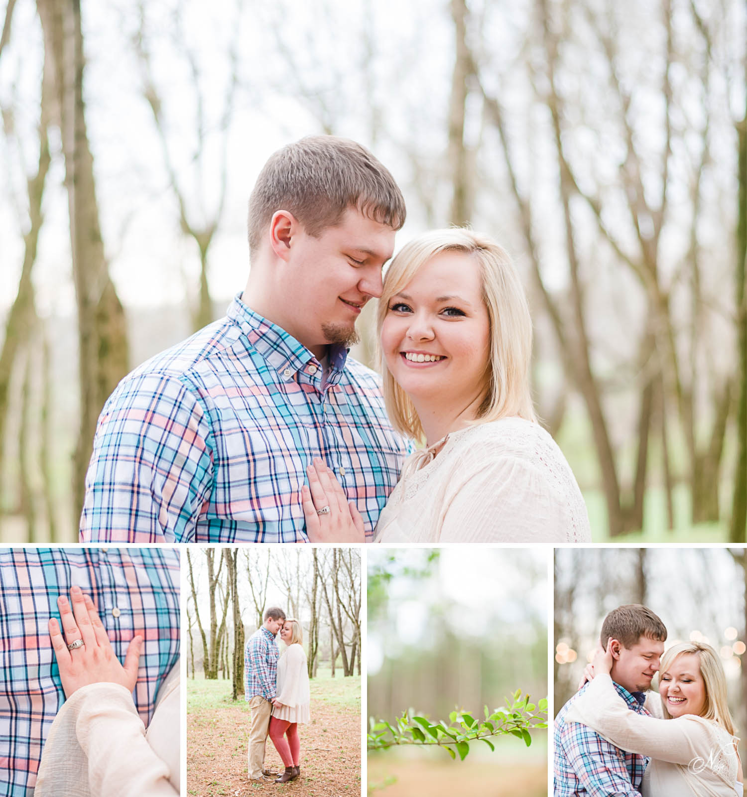 sPRING ENGAGEMENT AT HIWASSEE RIVER WEDDINGS WEARING PASTELS IN CREAM, CORAL AND BLUE