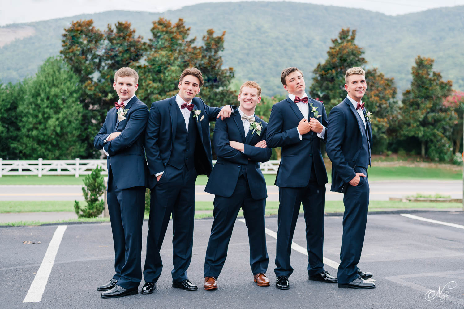 groomsmen outside on Tennessee as a summer storm clouds blew through on highway 41 in Chattanooga