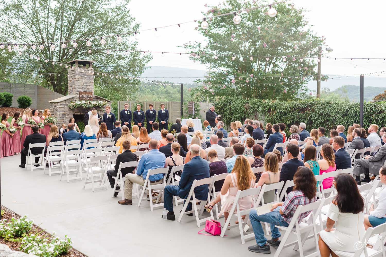 view of outdoor wedding ceremony from the hill at the Venue Chattanooga TN
