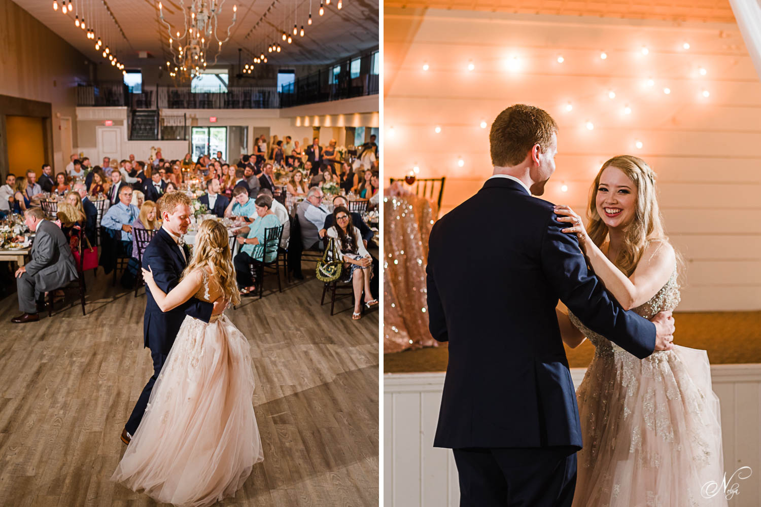 Bride and groom's first dance in front of their guests from New York and Alabama inside The Venue Chattanooga