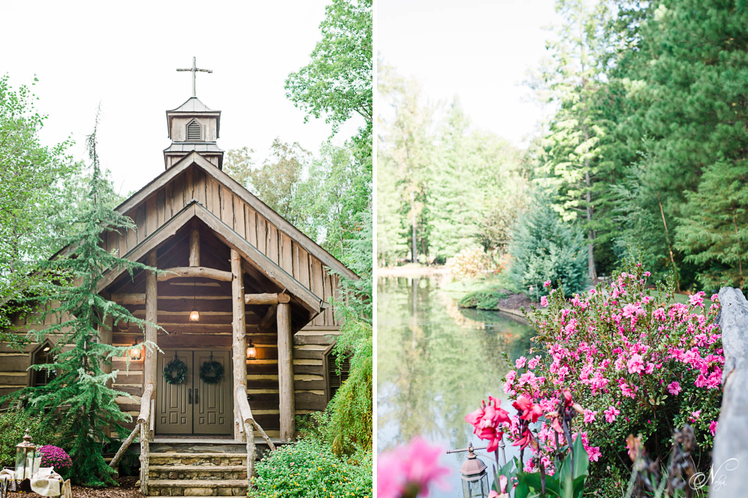 The chapel at Indigo falls. And pink flowers blooming in October along the upper pond.