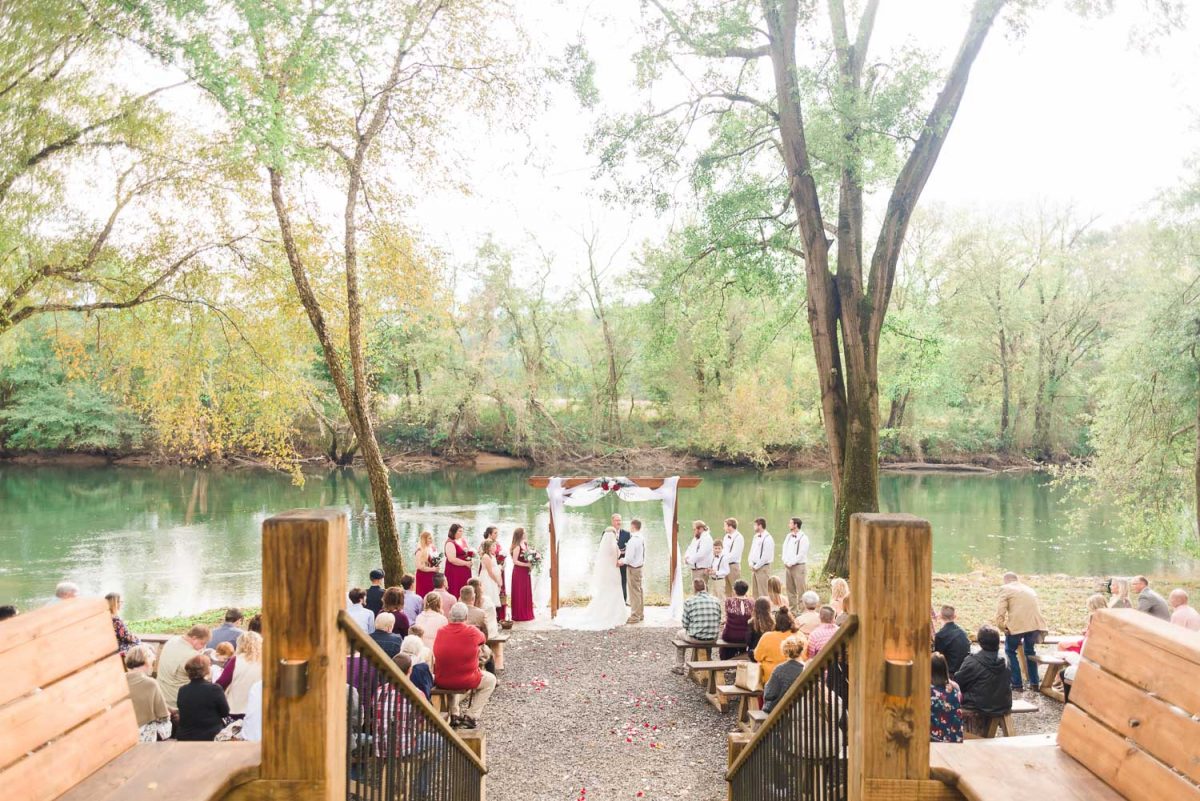 Late October outdoor Tennessee River wedding ceremony
