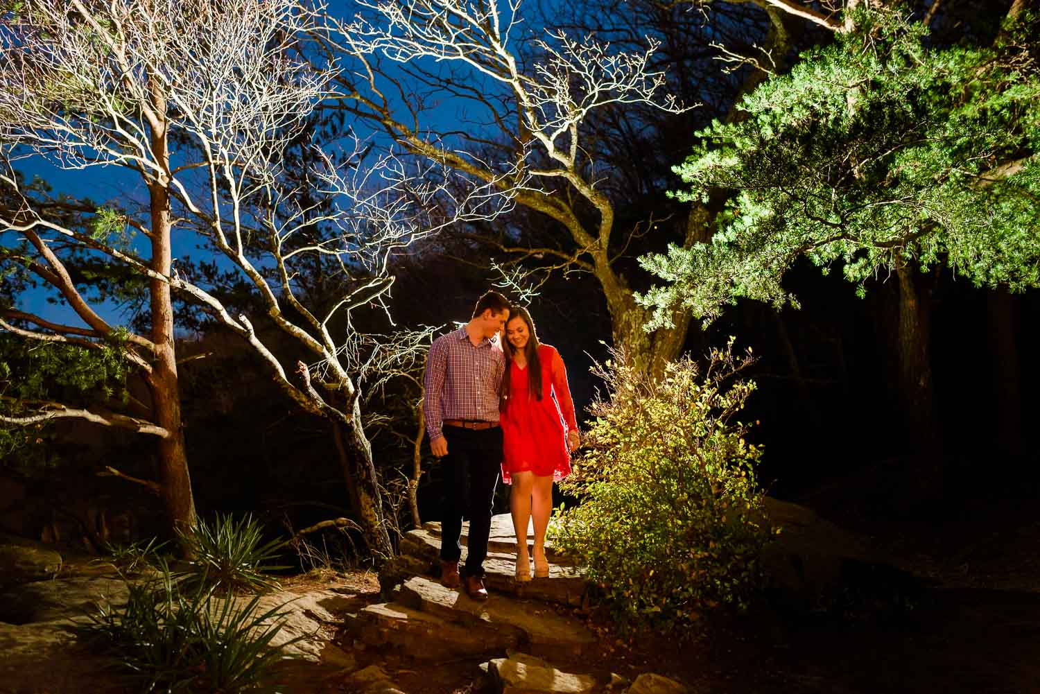 couple outside at night at sunset rock