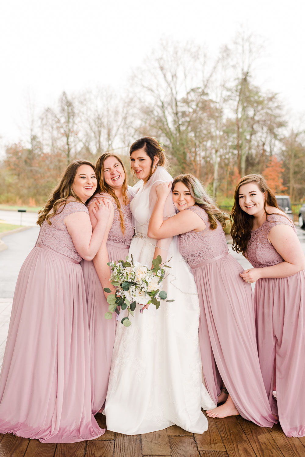 bridesmaids in pink dresses