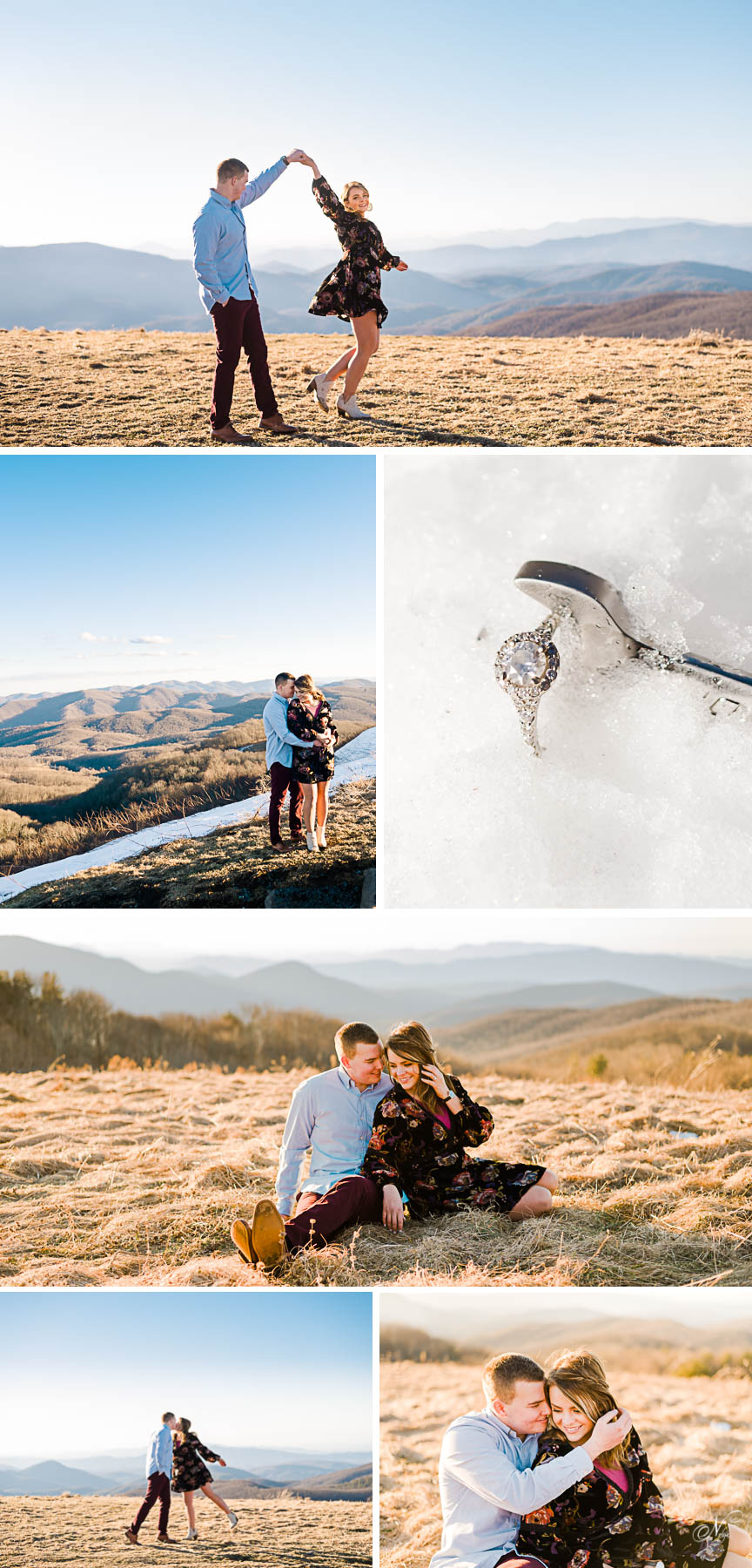 winter prewedding engagement photos at Max Patch mountain in Hot Springs NC