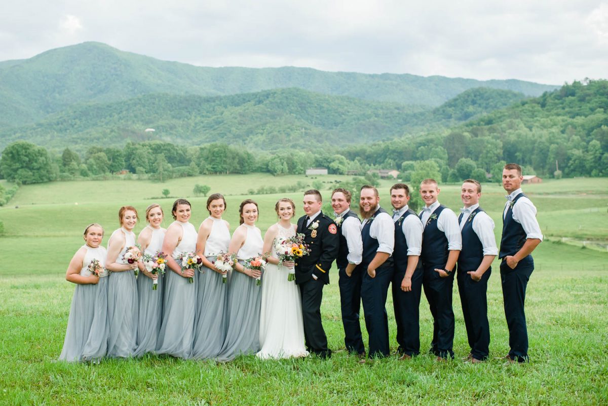 spring backyard wedding photos with mountains in the background