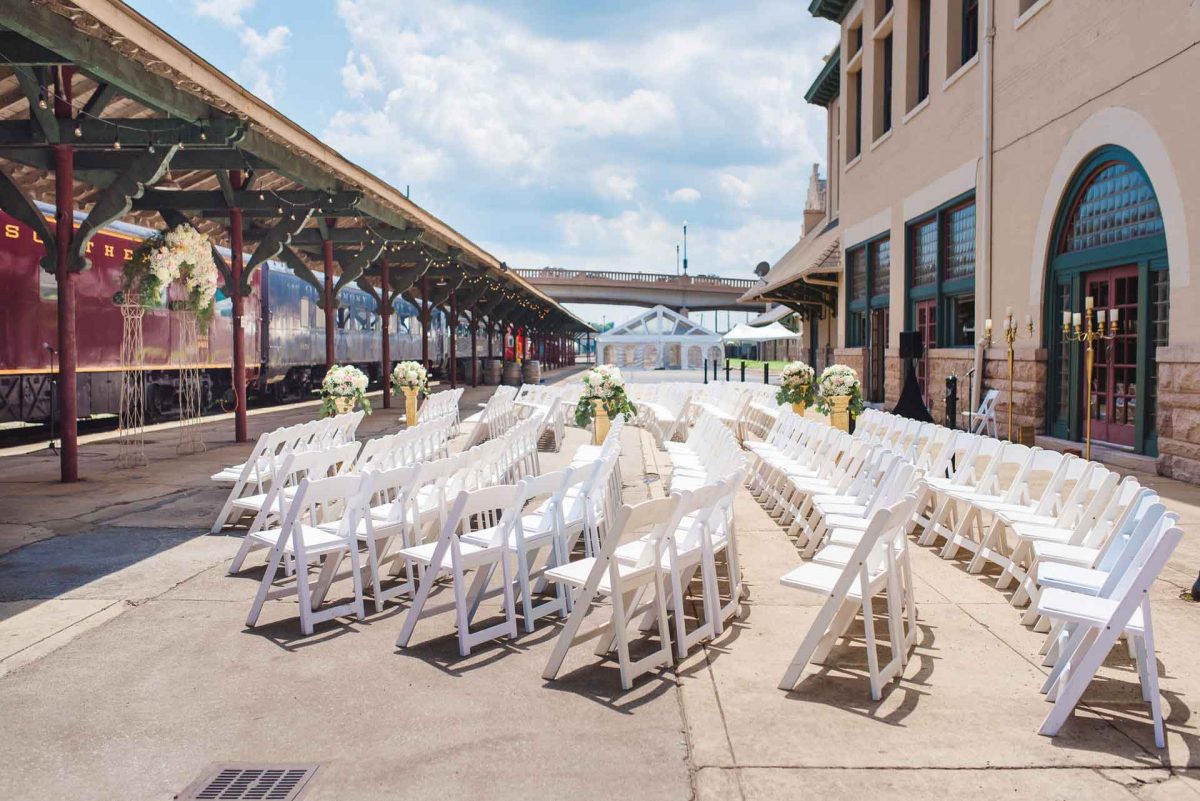 outdoor wedding ceremony at Southern Railway station in Knoxville