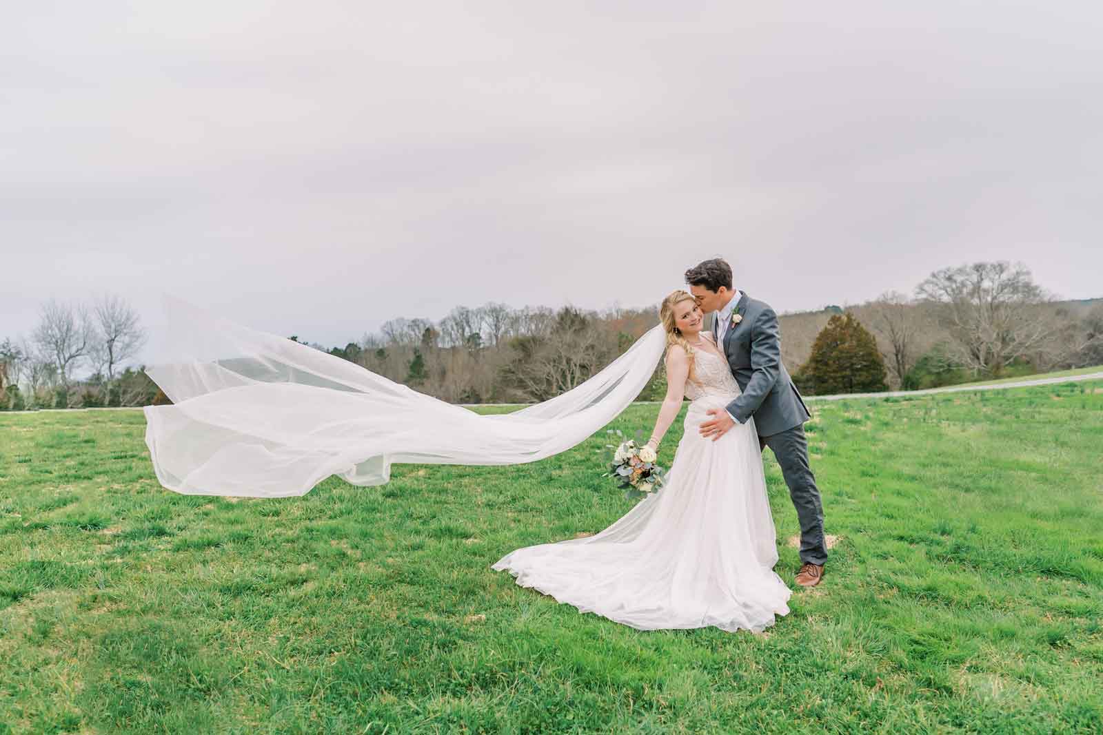 wedding veil floating in the wind